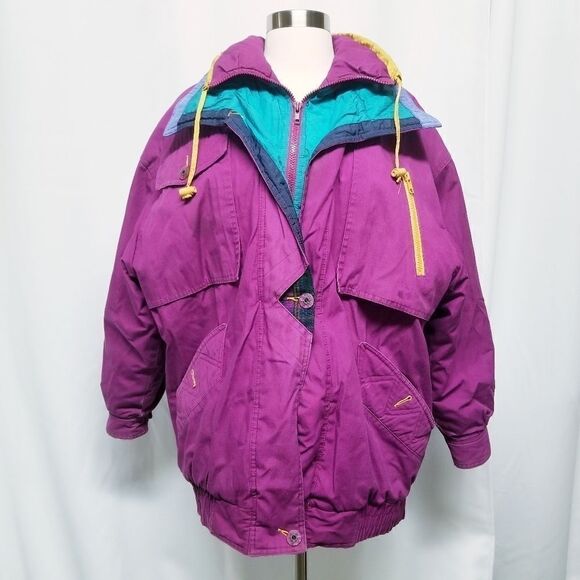 Vintage 90s y2k Puffy Puffer Warm Winter Snow Ski Jacket British Mist Woman's Md - Picture 2 of 10